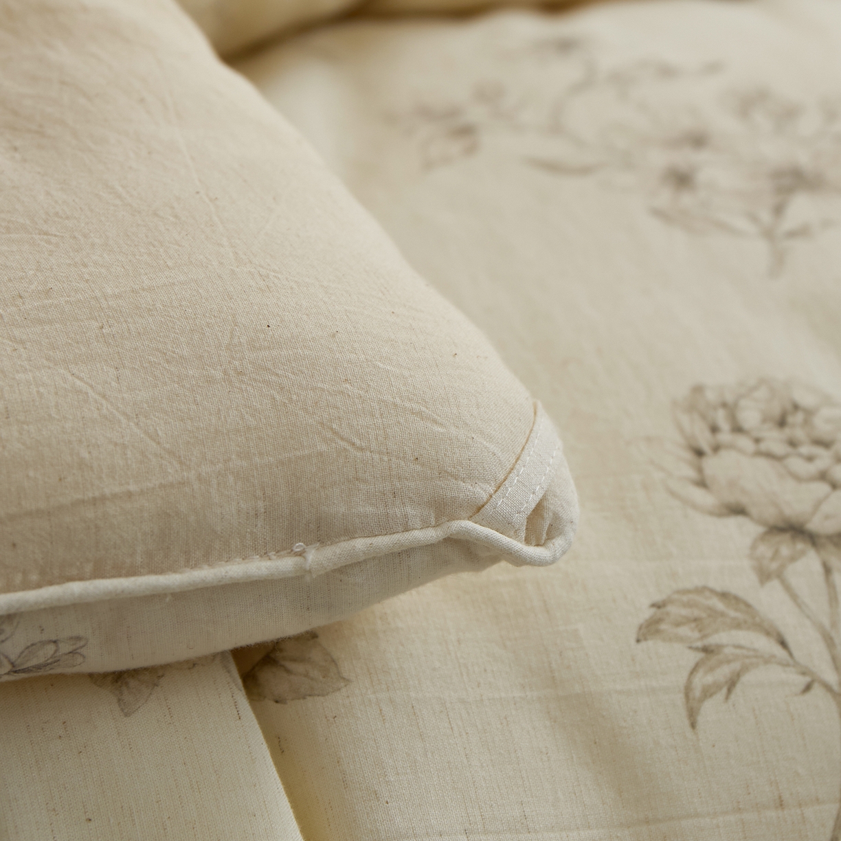 91家纺网 家纺一手货源 找家纺 禧禾 2025新款A类诧寂风棉麻大豆色织提花数码印花春秋冬被被子被芯 云馥-印花