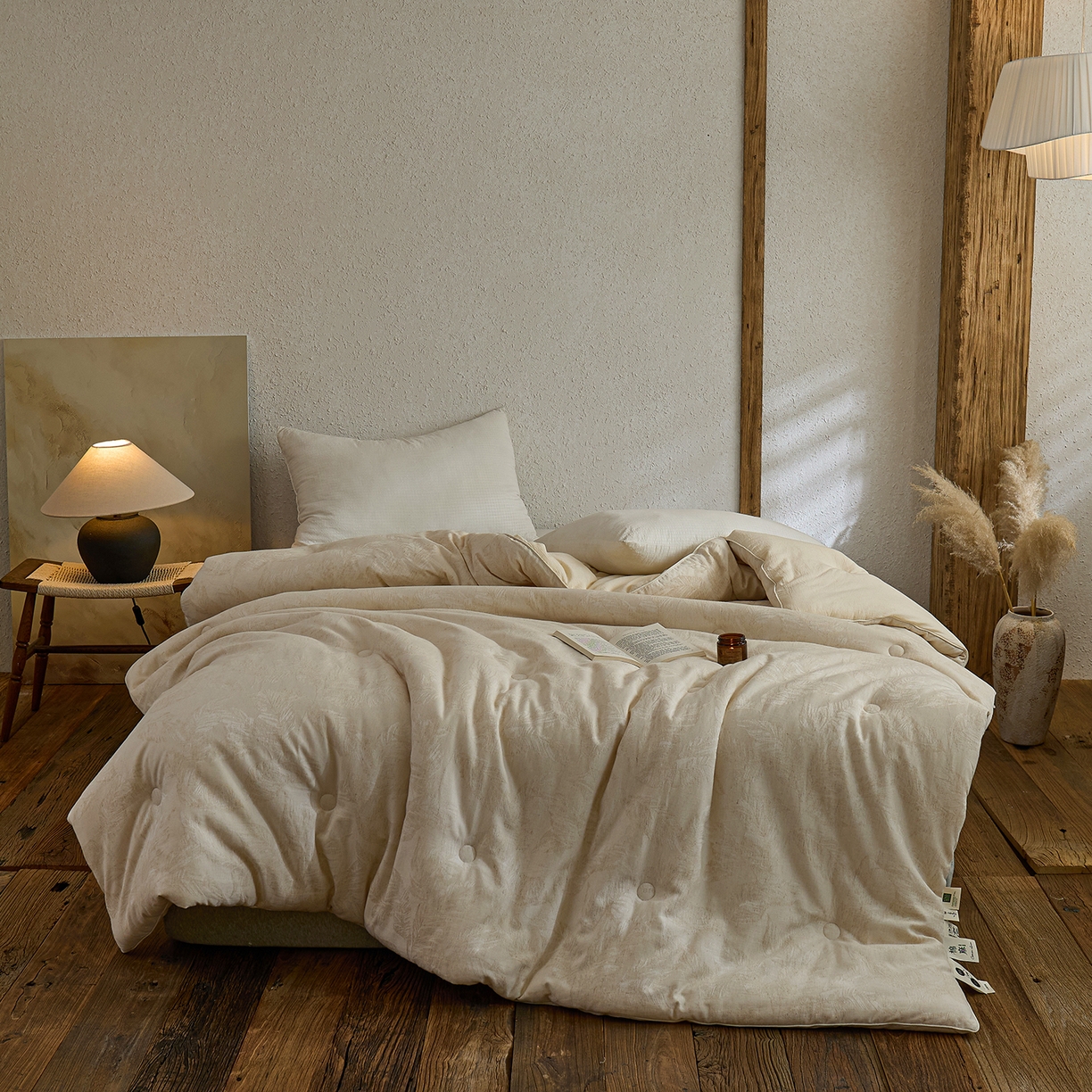 91家纺网 家纺一手货源 找家纺 禧禾 2025新款A类诧寂风棉麻大豆色织提花数码印花春秋冬被被子被芯 有木-提花