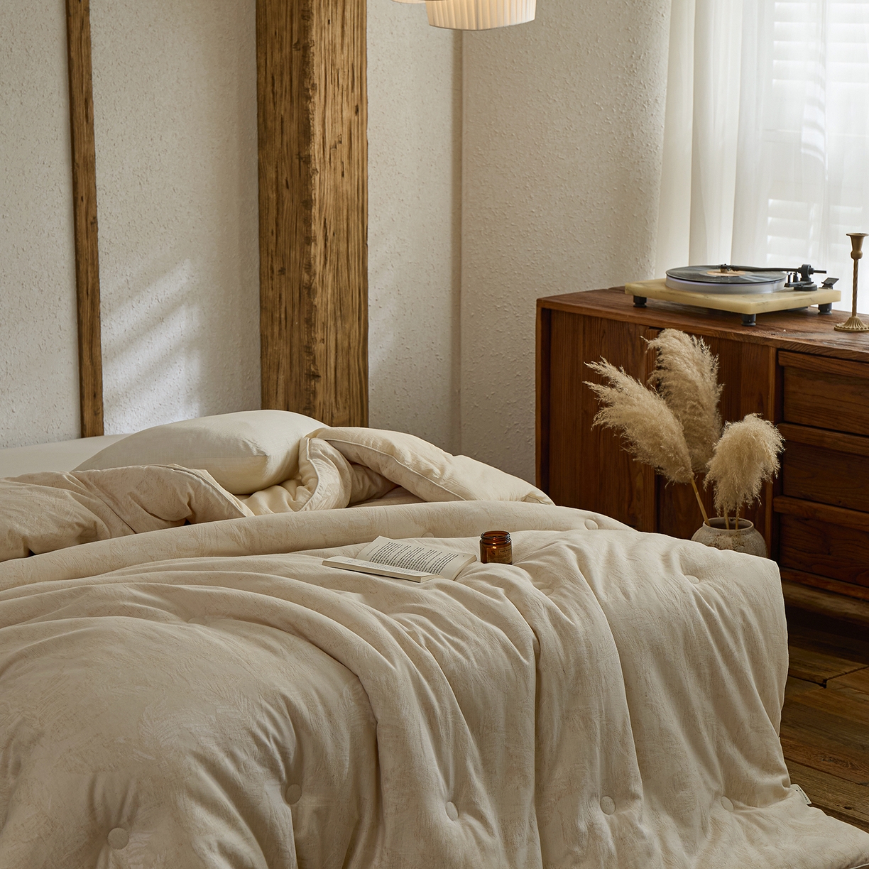 91家纺网 家纺一手货源 找家纺 禧禾 2025新款A类诧寂风棉麻大豆色织提花数码印花春秋冬被被子被芯 有木-提花