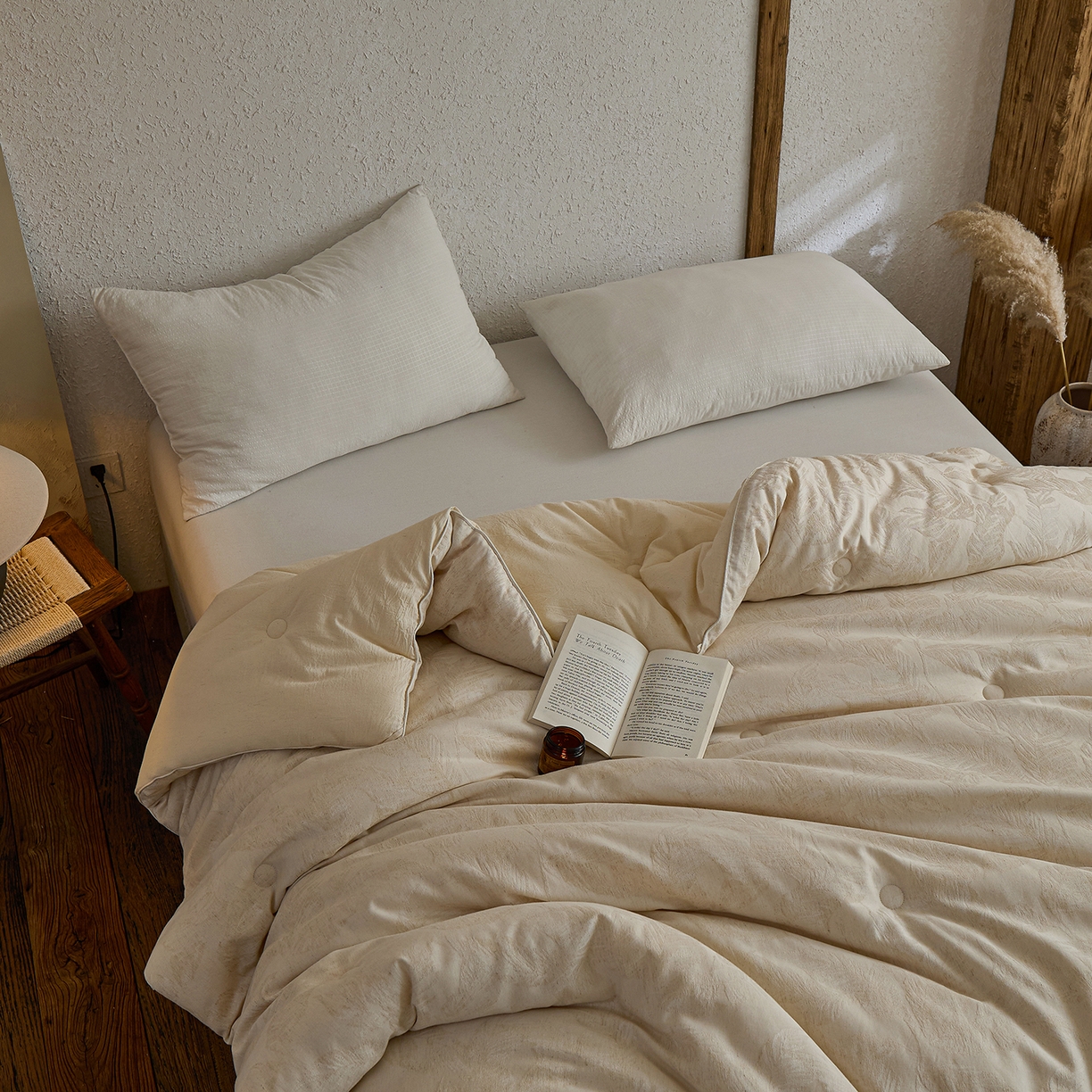 91家纺网 家纺一手货源 找家纺 禧禾 2025新款A类诧寂风棉麻大豆色织提花数码印花春秋冬被被子被芯 有木-提花