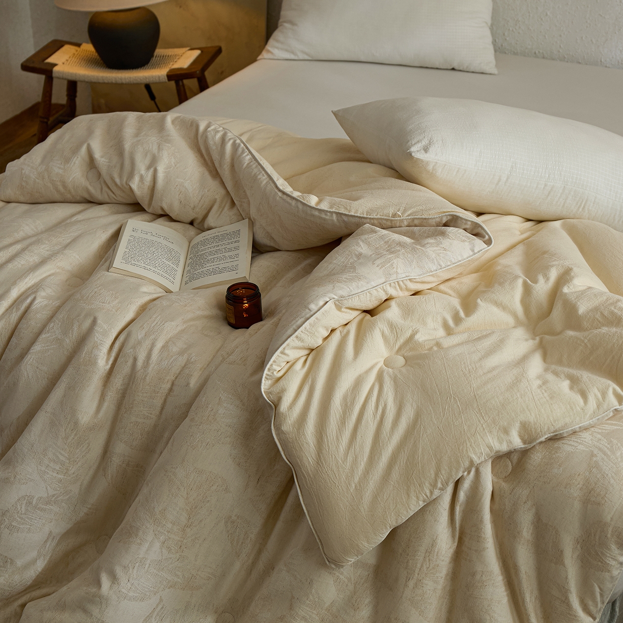 91家纺网 家纺一手货源 找家纺 禧禾 2025新款A类诧寂风棉麻大豆色织提花数码印花春秋冬被被子被芯 有木-提花