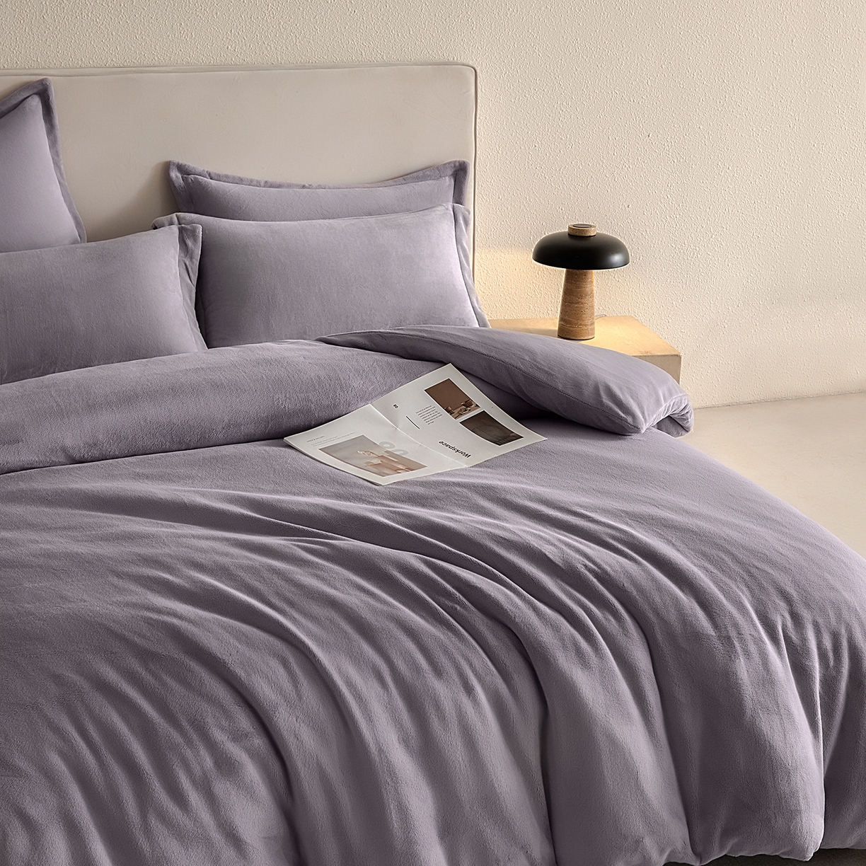 91家纺网 家纺一手货源 找家纺 禧禾 2025新款A类300G醇厚速暖绒四件套-莫兰迪 莫兰迪-淡雅紫