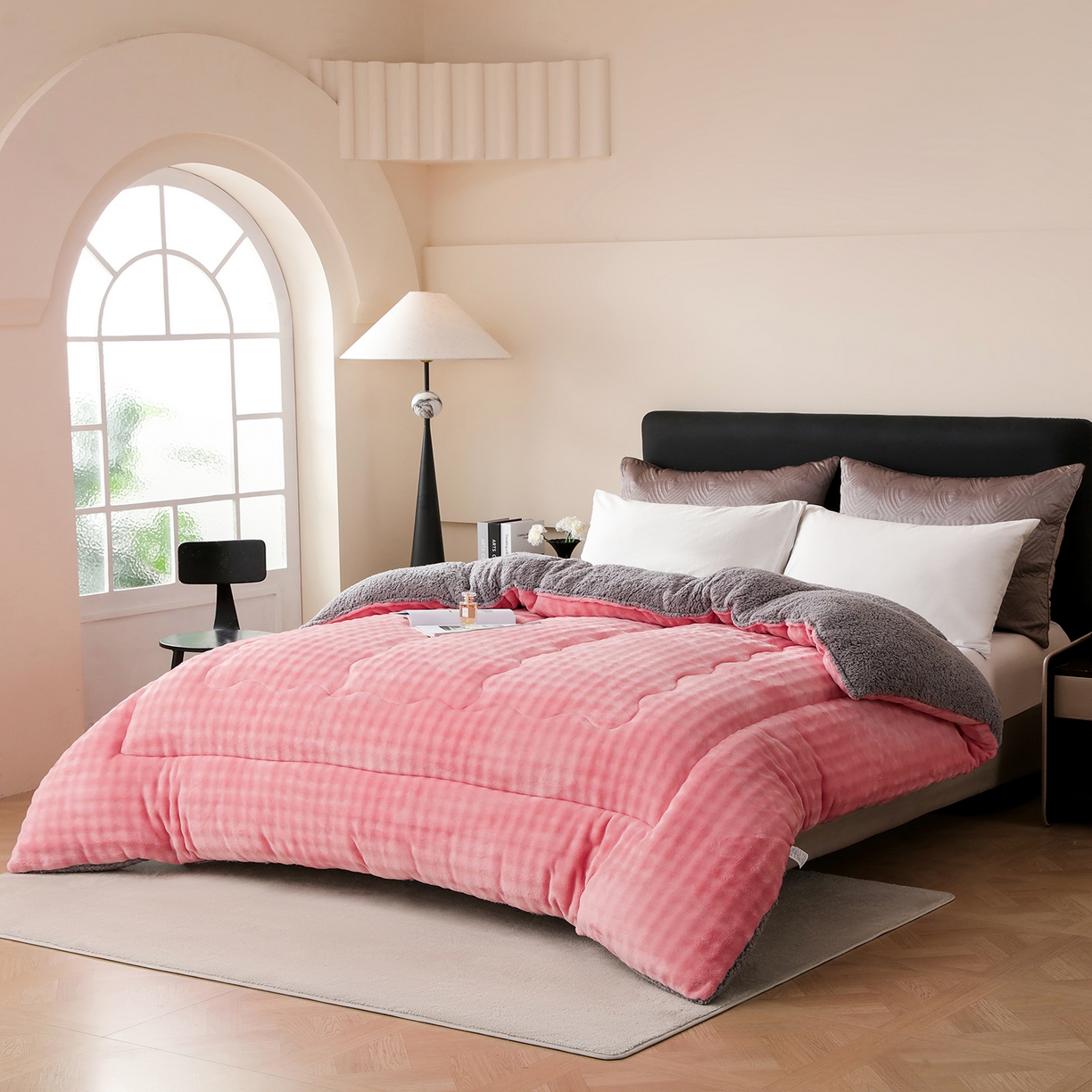 91家纺网 家纺一手货源 找家纺 金灵居 2025新款兔毛绒冬被兔毛被子被芯春秋被 兔兔绒被-豆沙粉