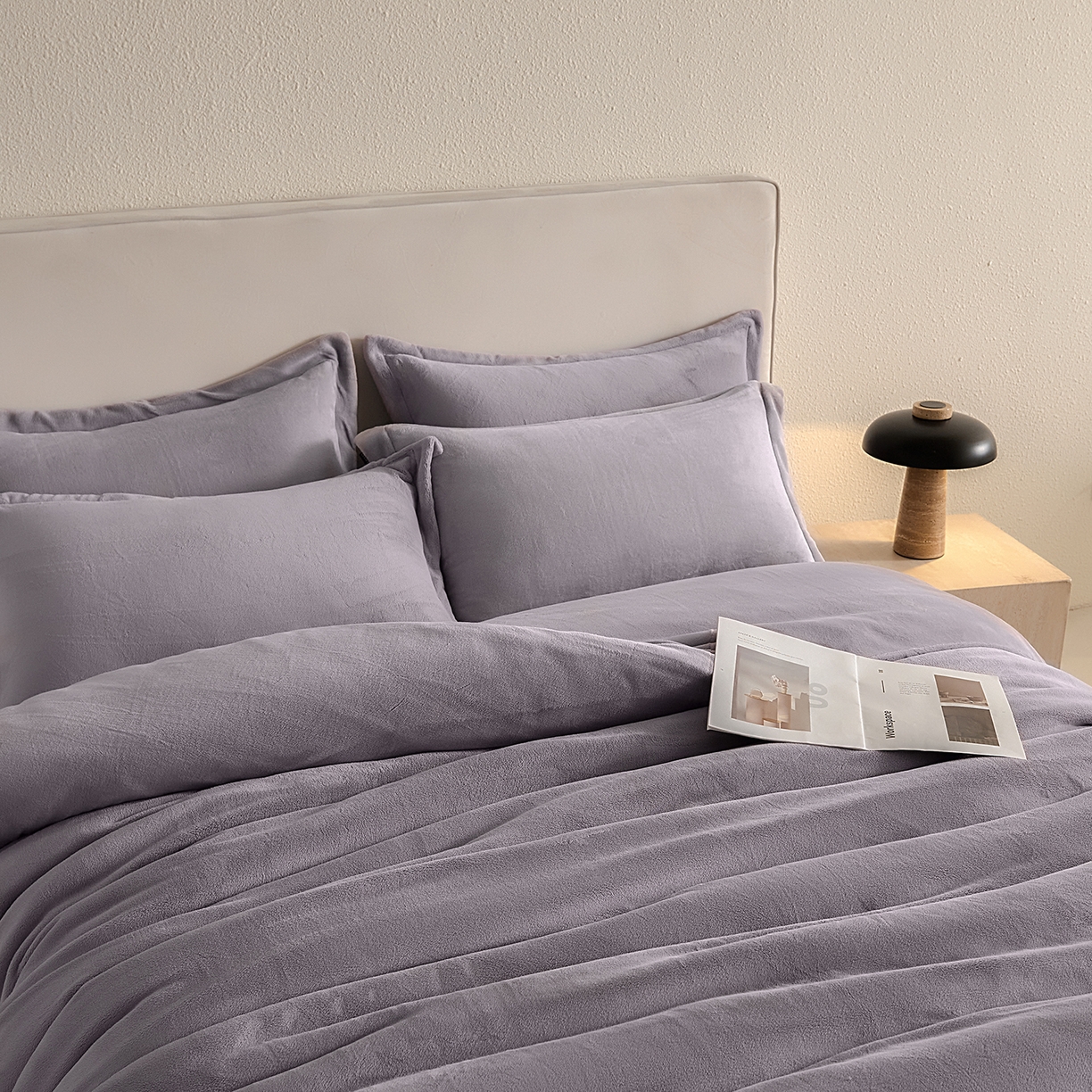 91家纺网 家纺一手货源 找家纺 禧禾 2025新款A类300G醇厚速暖绒四件套-莫兰迪 莫兰迪-淡雅紫