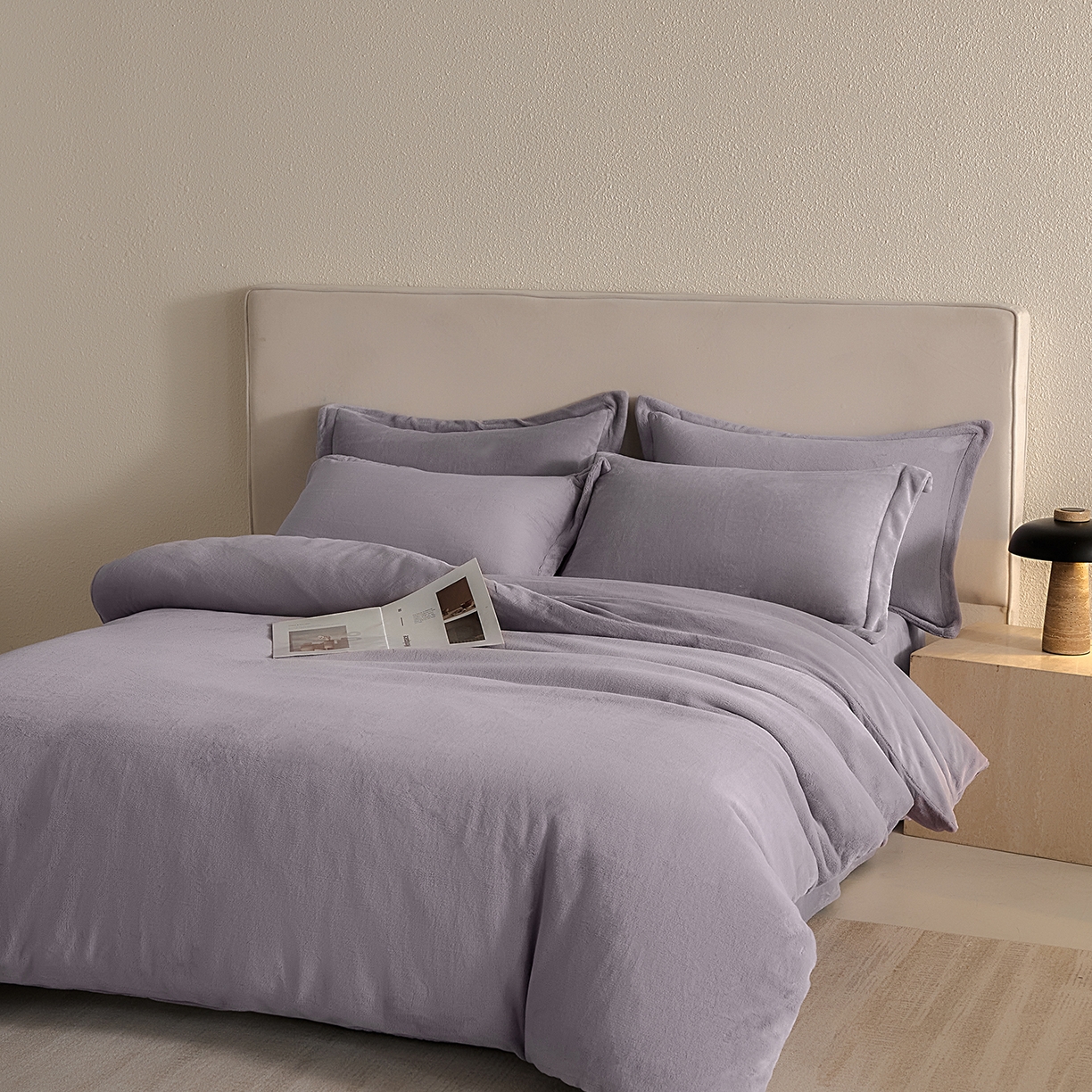 91家纺网 家纺一手货源 找家纺 禧禾 2025新款A类300G醇厚速暖绒四件套-莫兰迪 莫兰迪-淡雅紫