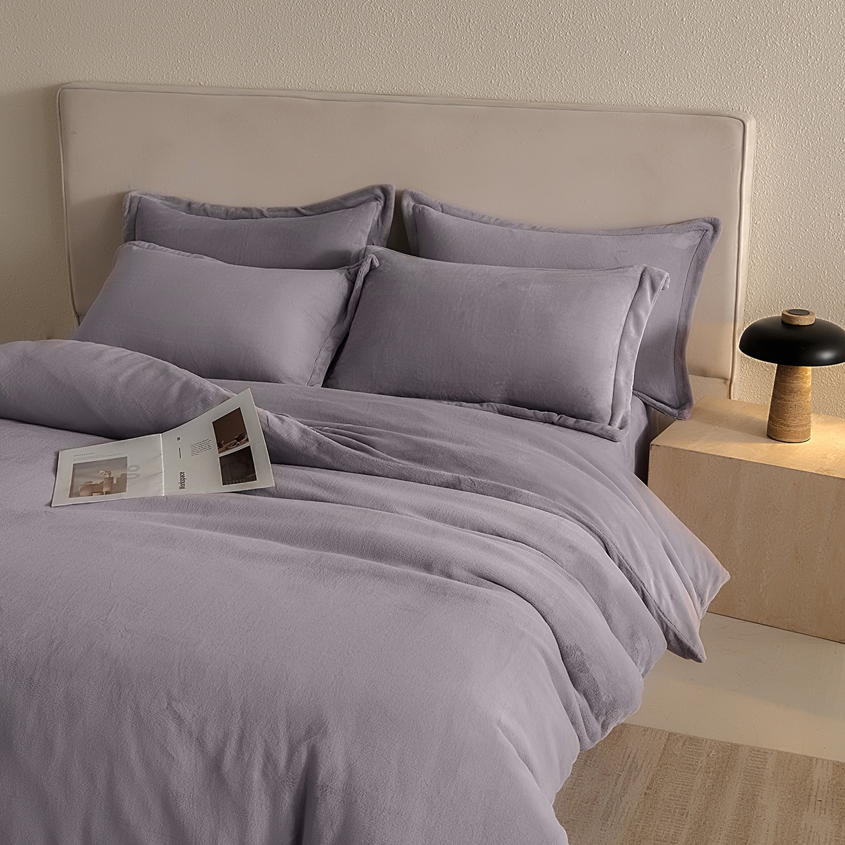 91家纺网 家纺一手货源 找家纺 禧禾 2025新款A类300G醇厚速暖绒四件套-莫兰迪 莫兰迪-淡雅紫