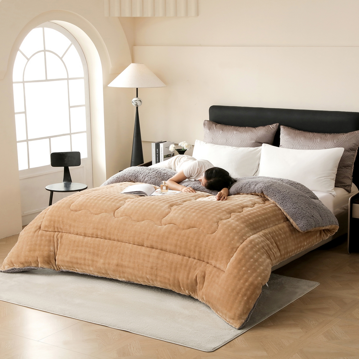 91家纺网 家纺一手货源 找家纺 金灵居 2025新款兔毛绒冬被兔毛被子被芯春秋被 兔兔绒被-卡其