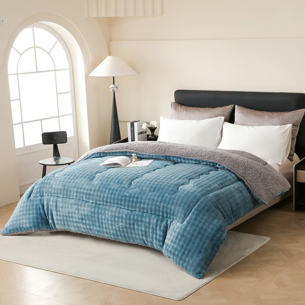 91家纺网 家纺一手货源 找家纺 金灵居 2025新款兔毛绒冬被兔毛被子被芯春秋被 兔兔绒被-蔚蓝