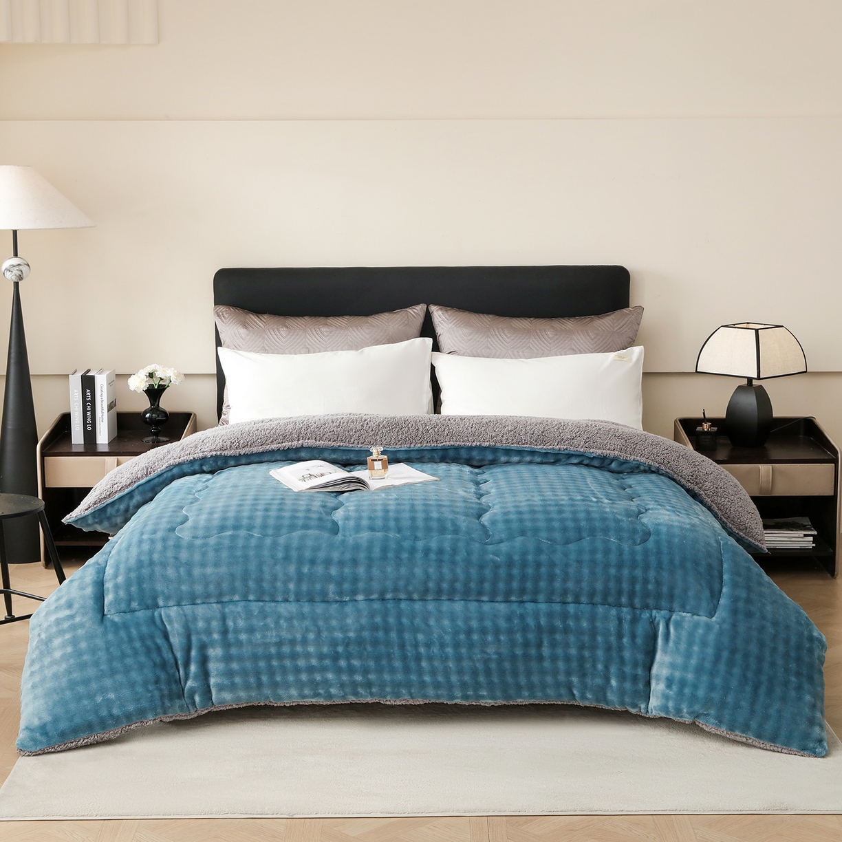 91家纺网 家纺一手货源 找家纺 金灵居 2025新款兔毛绒冬被兔毛被子被芯春秋被 兔兔绒被-蔚蓝