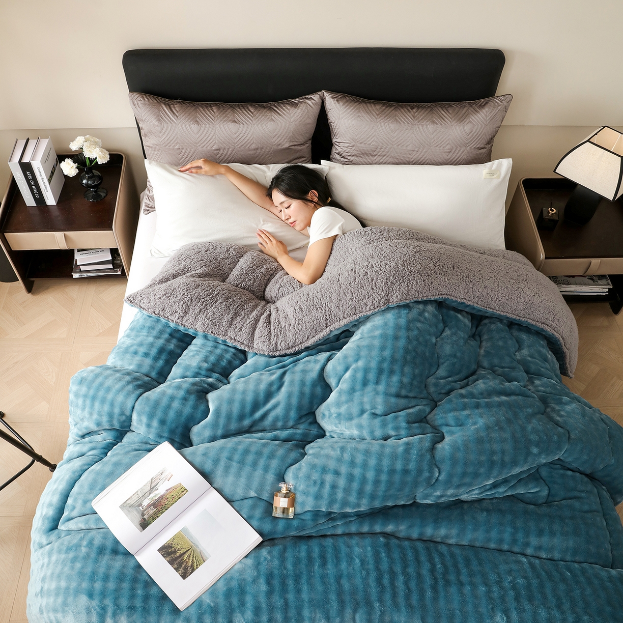 91家纺网 家纺一手货源 找家纺 金灵居 2025新款兔毛绒冬被兔毛被子被芯春秋被 兔兔绒被-蔚蓝