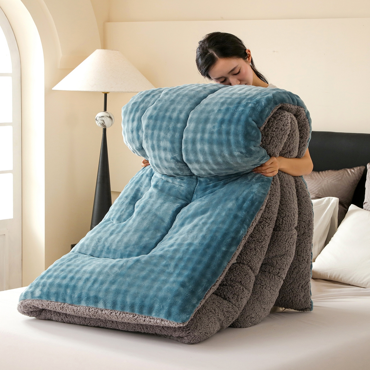 91家纺网 家纺一手货源 找家纺 金灵居 2025新款兔毛绒冬被兔毛被子被芯春秋被 兔兔绒被-蔚蓝