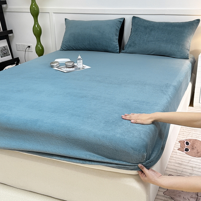 91家纺网 家纺一手货源 找家纺 觅妮家纺 2025新款200g牛奶绒床笠外贸跨境电商亚马逊速卖通床笠三件套欧美跨境平台TEMU SHE 湖蓝