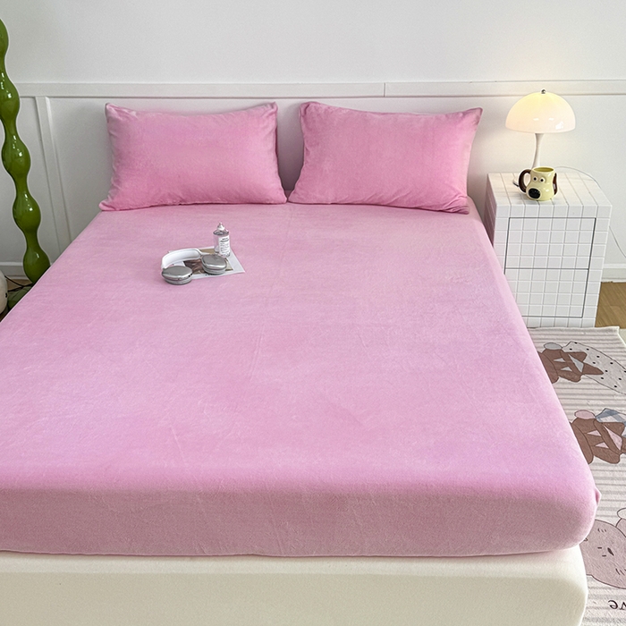 91家纺网 家纺一手货源 找家纺 觅妮家纺 2025新款200g牛奶绒床笠外贸跨境电商亚马逊速卖通床笠三件套欧美跨境平台TEMU SHE 芭比粉