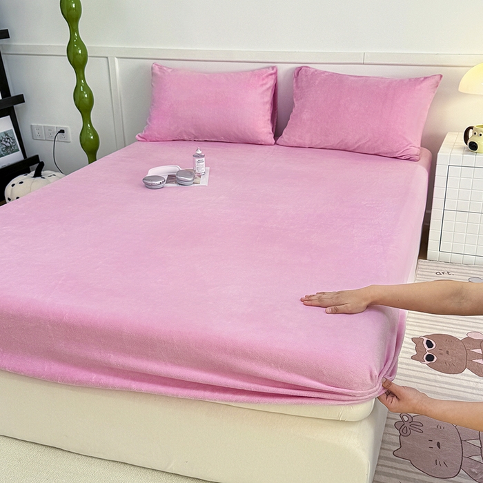 91家纺网 家纺一手货源 找家纺 觅妮家纺 2025新款200g牛奶绒床笠外贸跨境电商亚马逊速卖通床笠三件套欧美跨境平台TEMU SHE 芭比粉