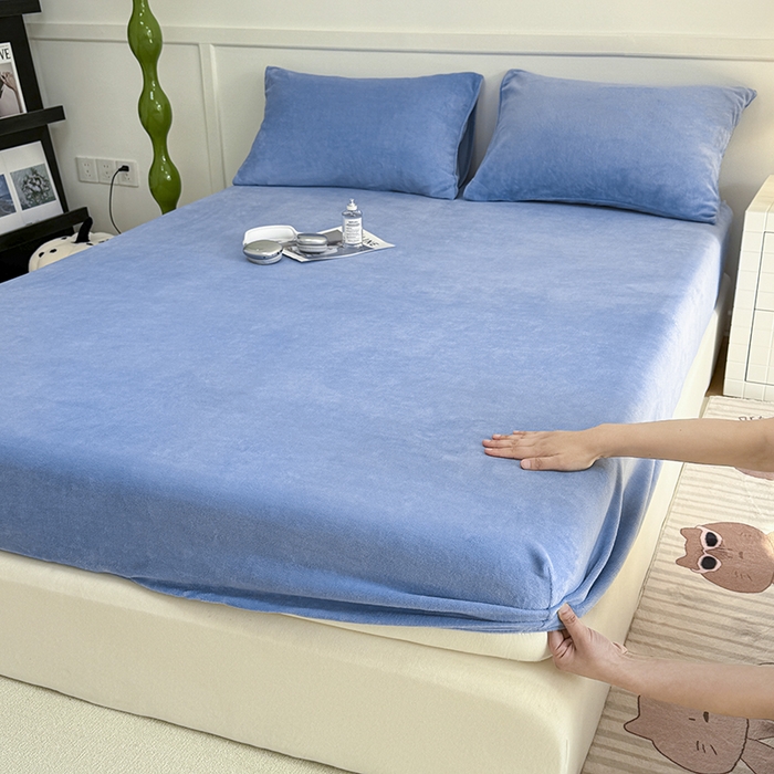 觅妮家纺 2025新款200g牛奶绒床笠外贸跨境电商亚马逊速卖通床笠三件套欧美跨境平台TEMU SHE 宾利蓝