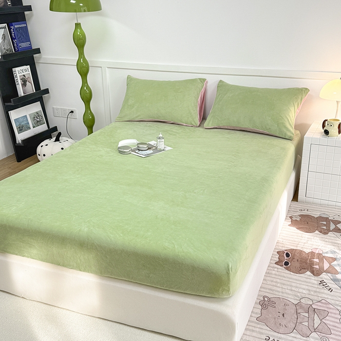 91家纺网 家纺一手货源 找家纺 觅妮家纺 2025新款200g牛奶绒床笠外贸跨境电商亚马逊速卖通床笠三件套欧美跨境平台TEMU SHE 果绿