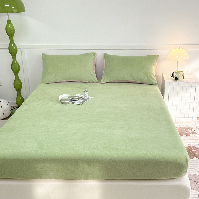91家纺网 家纺一手货源 找家纺 觅妮家纺 2025新款200g牛奶绒床笠外贸跨境电商亚马逊速卖通床笠三件套欧美跨境平台TEMU SHE 果绿