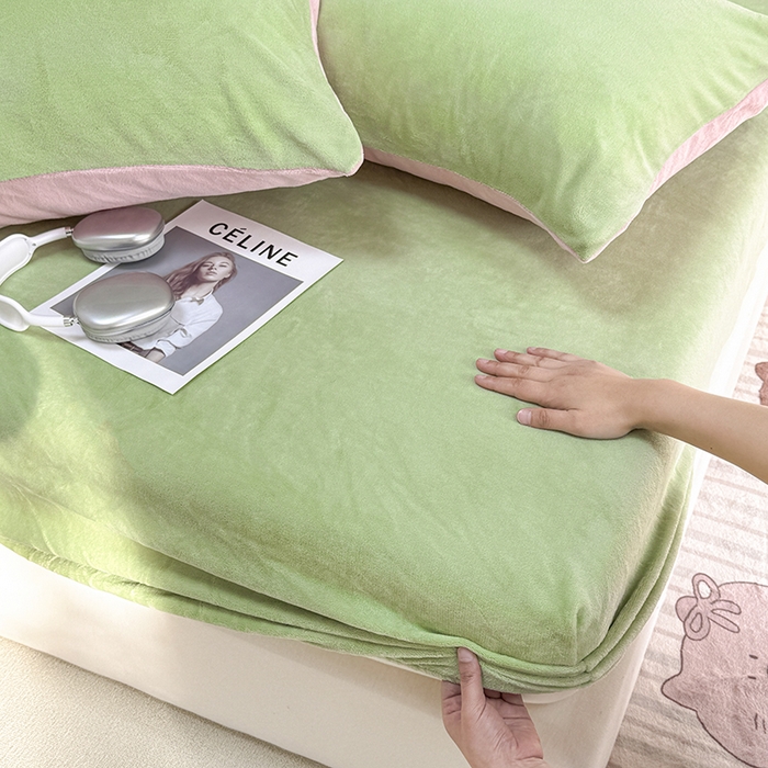 91家纺网 家纺一手货源 找家纺 觅妮家纺 2025新款200g牛奶绒床笠外贸跨境电商亚马逊速卖通床笠三件套欧美跨境平台TEMU SHE 果绿