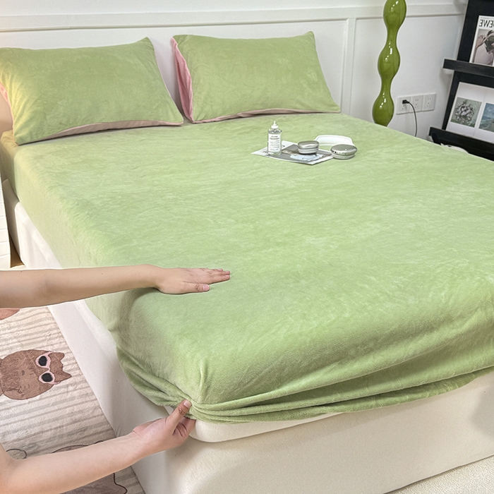 91家纺网 家纺一手货源 找家纺 觅妮家纺 2025新款200g牛奶绒床笠外贸跨境电商亚马逊速卖通床笠三件套欧美跨境平台TEMU SHE 果绿