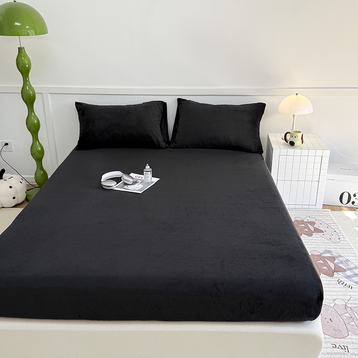 91家纺网 家纺一手货源 找家纺 觅妮家纺 2025新款200g牛奶绒床笠外贸跨境电商亚马逊速卖通床笠三件套欧美跨境平台TEMU SHE 黑色