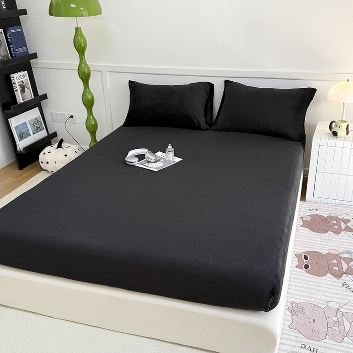 91家纺网 家纺一手货源 找家纺 觅妮家纺 2025新款200g牛奶绒床笠外贸跨境电商亚马逊速卖通床笠三件套欧美跨境平台TEMU SHE 黑色