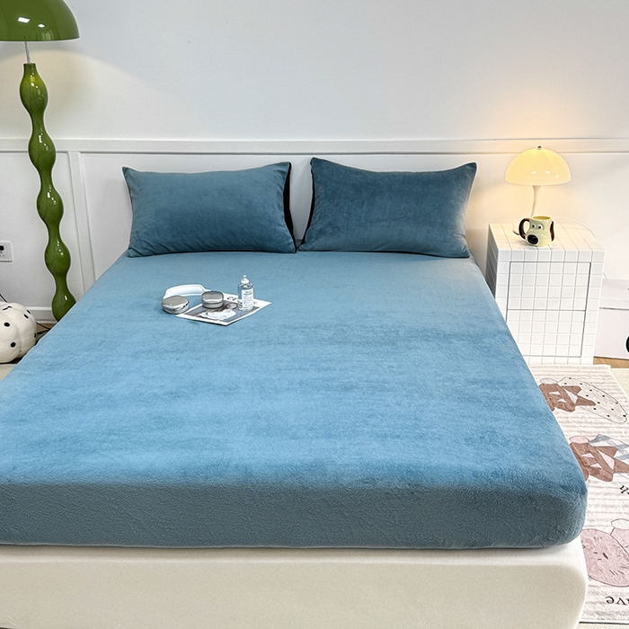 91家纺网 家纺一手货源 找家纺 觅妮家纺 2025新款200g牛奶绒床笠外贸跨境电商亚马逊速卖通床笠三件套欧美跨境平台TEMU SHE 湖蓝