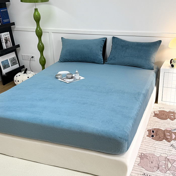 91家纺网 家纺一手货源 找家纺 觅妮家纺 2025新款200g牛奶绒床笠外贸跨境电商亚马逊速卖通床笠三件套欧美跨境平台TEMU SHE 湖蓝