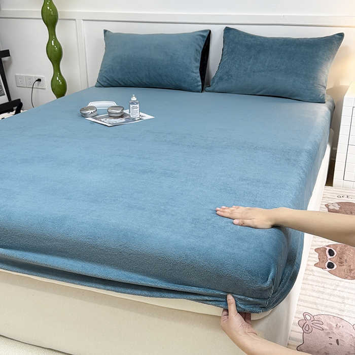 91家纺网 家纺一手货源 找家纺 觅妮家纺 2025新款200g牛奶绒床笠外贸跨境电商亚马逊速卖通床笠三件套欧美跨境平台TEMU SHE 湖蓝