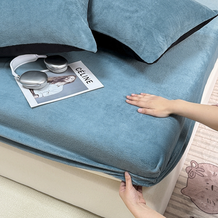 91家纺网 家纺一手货源 找家纺 觅妮家纺 2025新款200g牛奶绒床笠外贸跨境电商亚马逊速卖通床笠三件套欧美跨境平台TEMU SHE 湖蓝