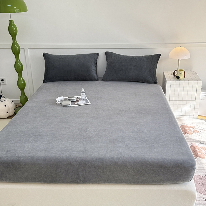 91家纺网 家纺一手货源 找家纺 觅妮家纺 2025新款200g牛奶绒床笠外贸跨境电商亚马逊速卖通床笠三件套欧美跨境平台TEMU SHE 灰色