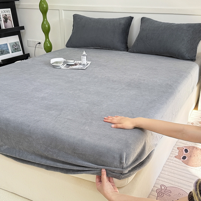 91家纺网 家纺一手货源 找家纺 觅妮家纺 2025新款200g牛奶绒床笠外贸跨境电商亚马逊速卖通床笠三件套欧美跨境平台TEMU SHE 灰色