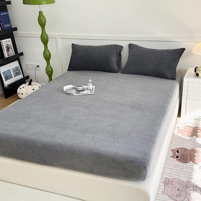 91家纺网 家纺一手货源 找家纺 觅妮家纺 2025新款200g牛奶绒床笠外贸跨境电商亚马逊速卖通床笠三件套欧美跨境平台TEMU SHE 灰色