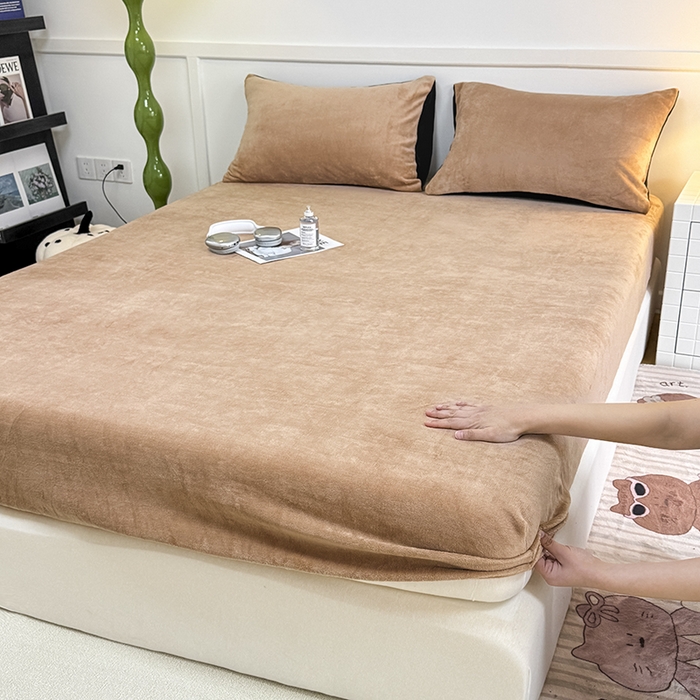 觅妮家纺 2025新款200g牛奶绒床笠外贸跨境电商亚马逊速卖通床笠三件套欧美跨境平台TEMU SHE 咖色