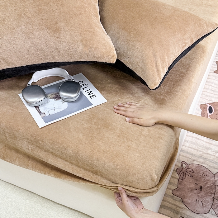 91家纺网 家纺一手货源 找家纺 觅妮家纺 2025新款200g牛奶绒床笠外贸跨境电商亚马逊速卖通床笠三件套欧美跨境平台TEMU SHE 咖色