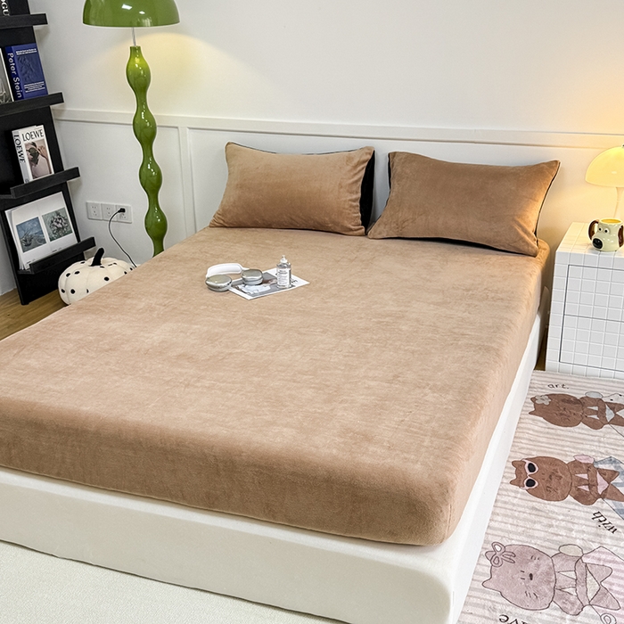 91家纺网 家纺一手货源 找家纺 觅妮家纺 2025新款200g牛奶绒床笠外贸跨境电商亚马逊速卖通床笠三件套欧美跨境平台TEMU SHE 咖色