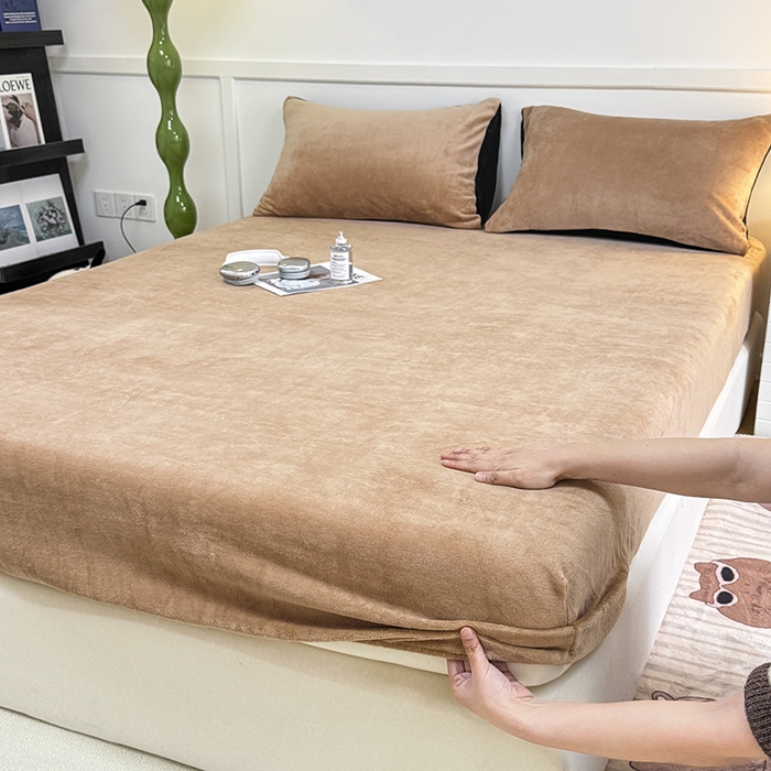 91家纺网 家纺一手货源 找家纺 觅妮家纺 2025新款200g牛奶绒床笠外贸跨境电商亚马逊速卖通床笠三件套欧美跨境平台TEMU SHE 咖色