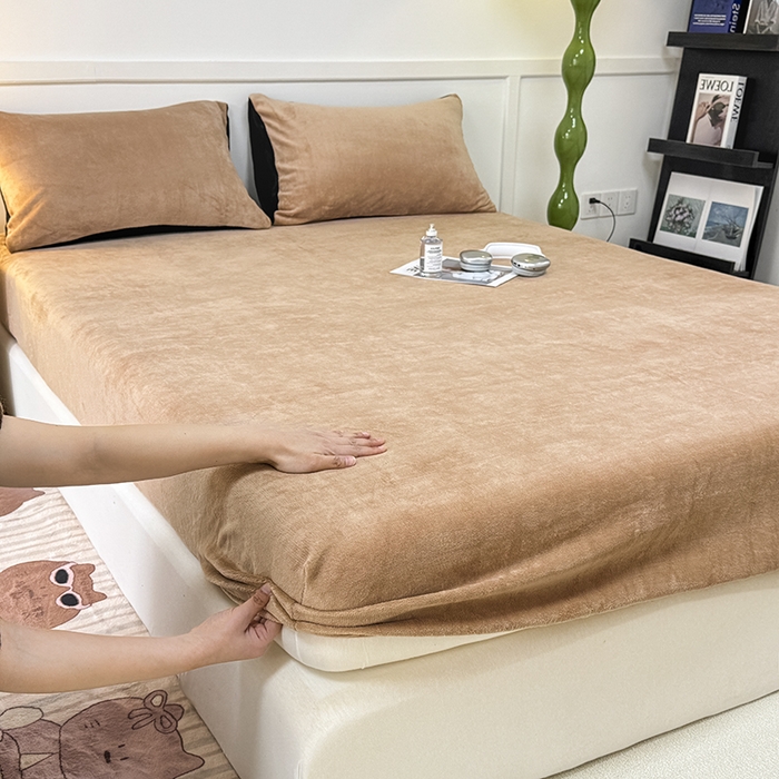 91家纺网 家纺一手货源 找家纺 觅妮家纺 2025新款200g牛奶绒床笠外贸跨境电商亚马逊速卖通床笠三件套欧美跨境平台TEMU SHE 咖色