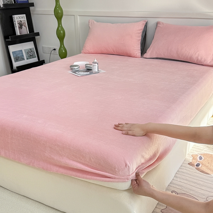 91家纺网 家纺一手货源 找家纺 觅妮家纺 2025新款200g牛奶绒床笠外贸跨境电商亚马逊速卖通床笠三件套欧美跨境平台TEMU SHE 浅粉