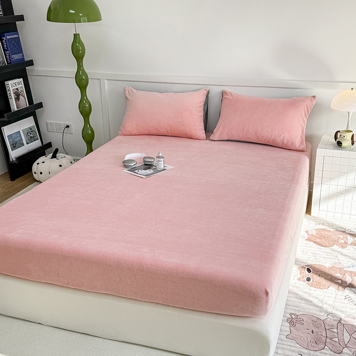 91家纺网 家纺一手货源 找家纺 觅妮家纺 2025新款200g牛奶绒床笠外贸跨境电商亚马逊速卖通床笠三件套欧美跨境平台TEMU SHE 浅粉