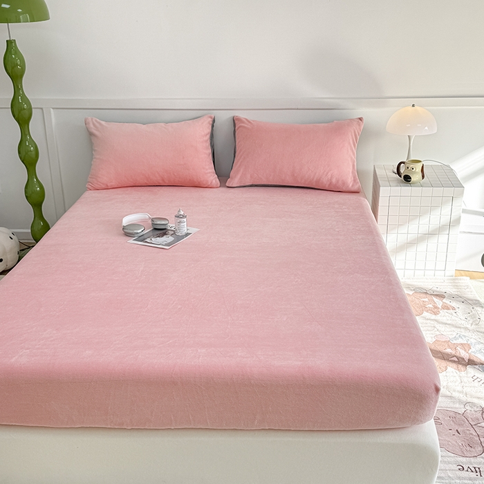 91家纺网 家纺一手货源 找家纺 觅妮家纺 2025新款200g牛奶绒床笠外贸跨境电商亚马逊速卖通床笠三件套欧美跨境平台TEMU SHE 浅粉