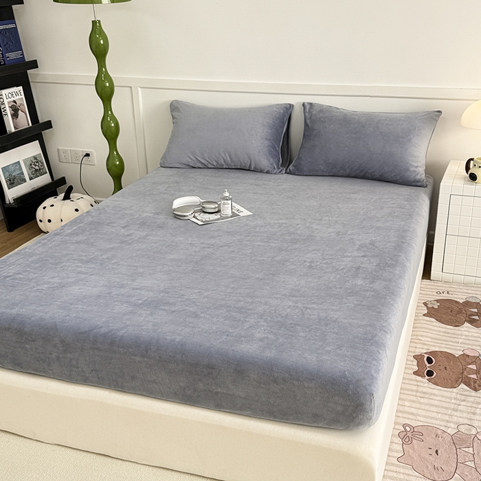 91家纺网 家纺一手货源 找家纺 觅妮家纺 2025新款200g牛奶绒床笠外贸跨境电商亚马逊速卖通床笠三件套欧美跨境平台TEMU SHE 浅灰