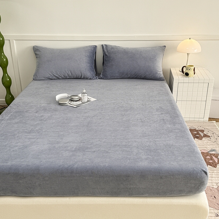 91家纺网 家纺一手货源 找家纺 觅妮家纺 2025新款200g牛奶绒床笠外贸跨境电商亚马逊速卖通床笠三件套欧美跨境平台TEMU SHE 浅灰