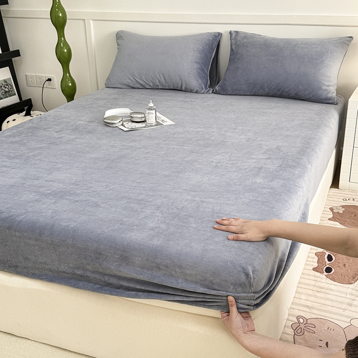 91家纺网 家纺一手货源 找家纺 觅妮家纺 2025新款200g牛奶绒床笠外贸跨境电商亚马逊速卖通床笠三件套欧美跨境平台TEMU SHE 浅灰