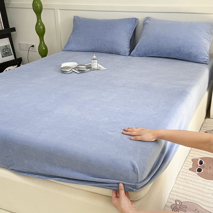 觅妮家纺 2025新款200g牛奶绒床笠外贸跨境电商亚马逊速卖通床笠三件套欧美跨境平台TEMU SHE 雾霾蓝