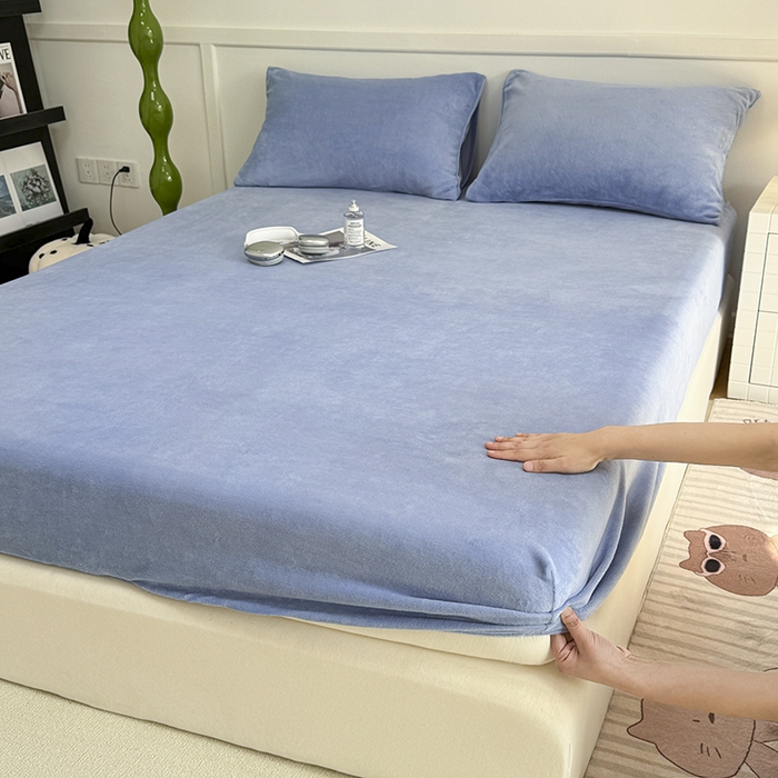 91家纺网 家纺一手货源 找家纺 觅妮家纺 2025新款200g牛奶绒床笠外贸跨境电商亚马逊速卖通床笠三件套欧美跨境平台TEMU SHE 雾霾蓝