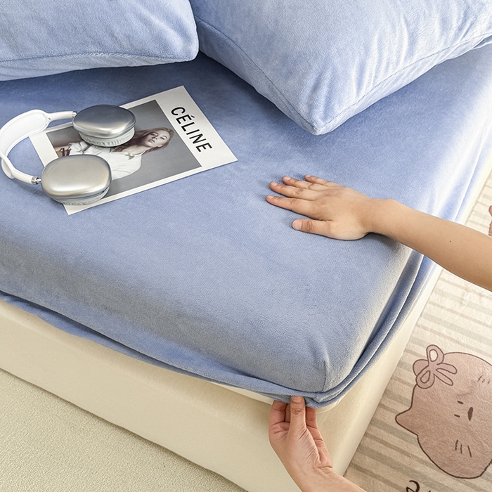 91家纺网 家纺一手货源 找家纺 觅妮家纺 2025新款200g牛奶绒床笠外贸跨境电商亚马逊速卖通床笠三件套欧美跨境平台TEMU SHE 雾霾蓝