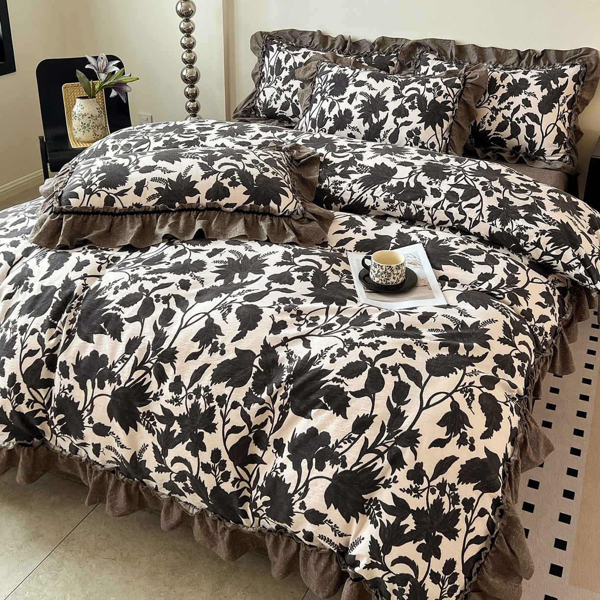 91家纺网 家纺一手货源 找家纺 （总）喜颜 2025新款亚麻爆款花边四件套-直播热款