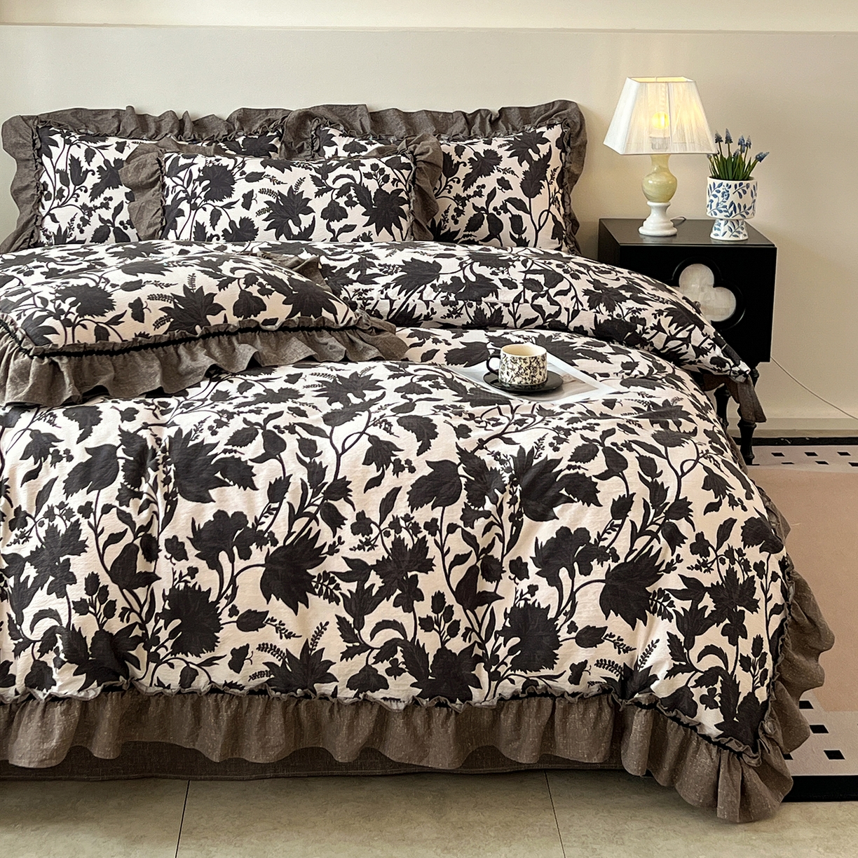 91家纺网 家纺一手货源 找家纺 （总）喜颜 2025新款亚麻爆款花边四件套-直播热款