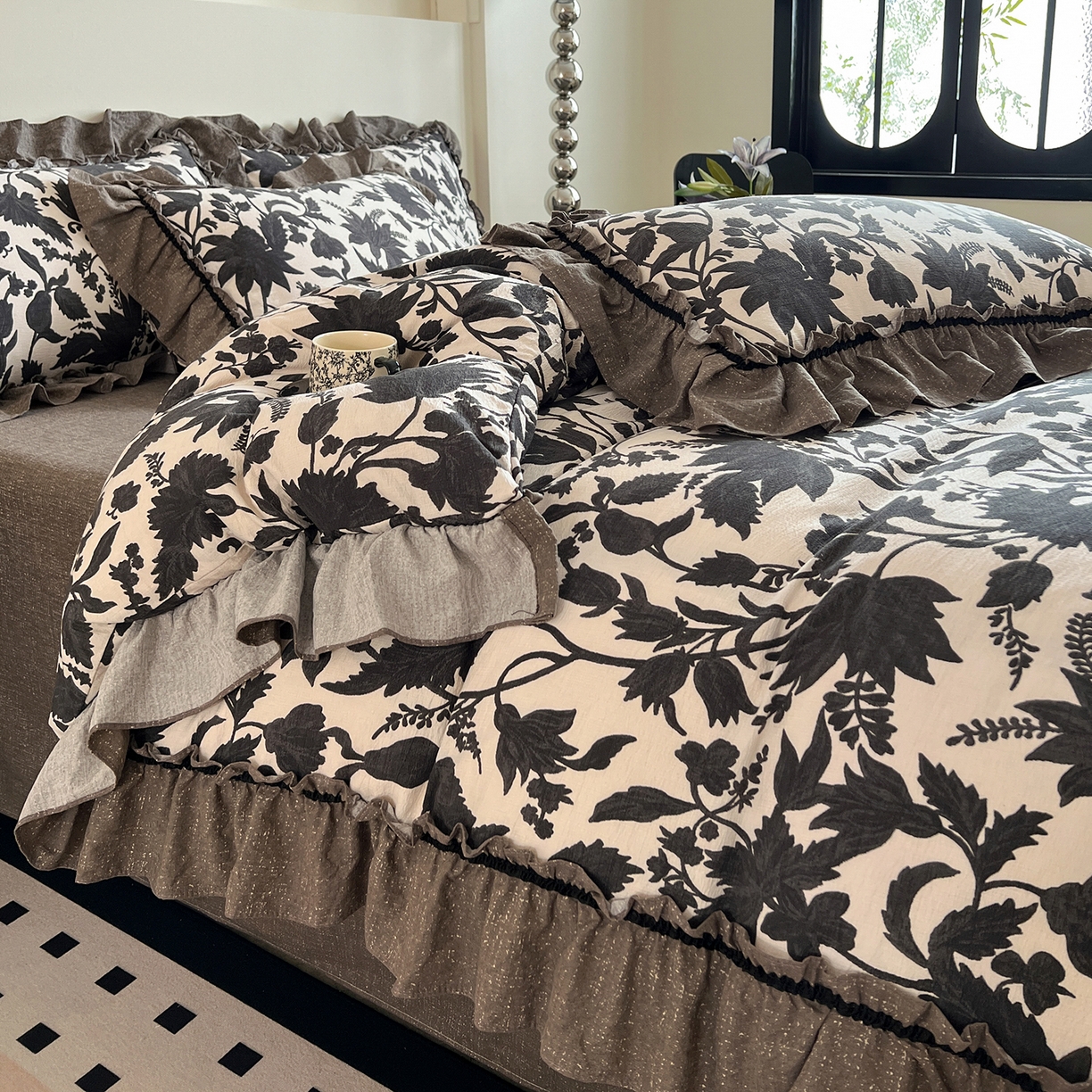 91家纺网 家纺一手货源 找家纺 （总）喜颜 2025新款亚麻爆款花边四件套-直播热款