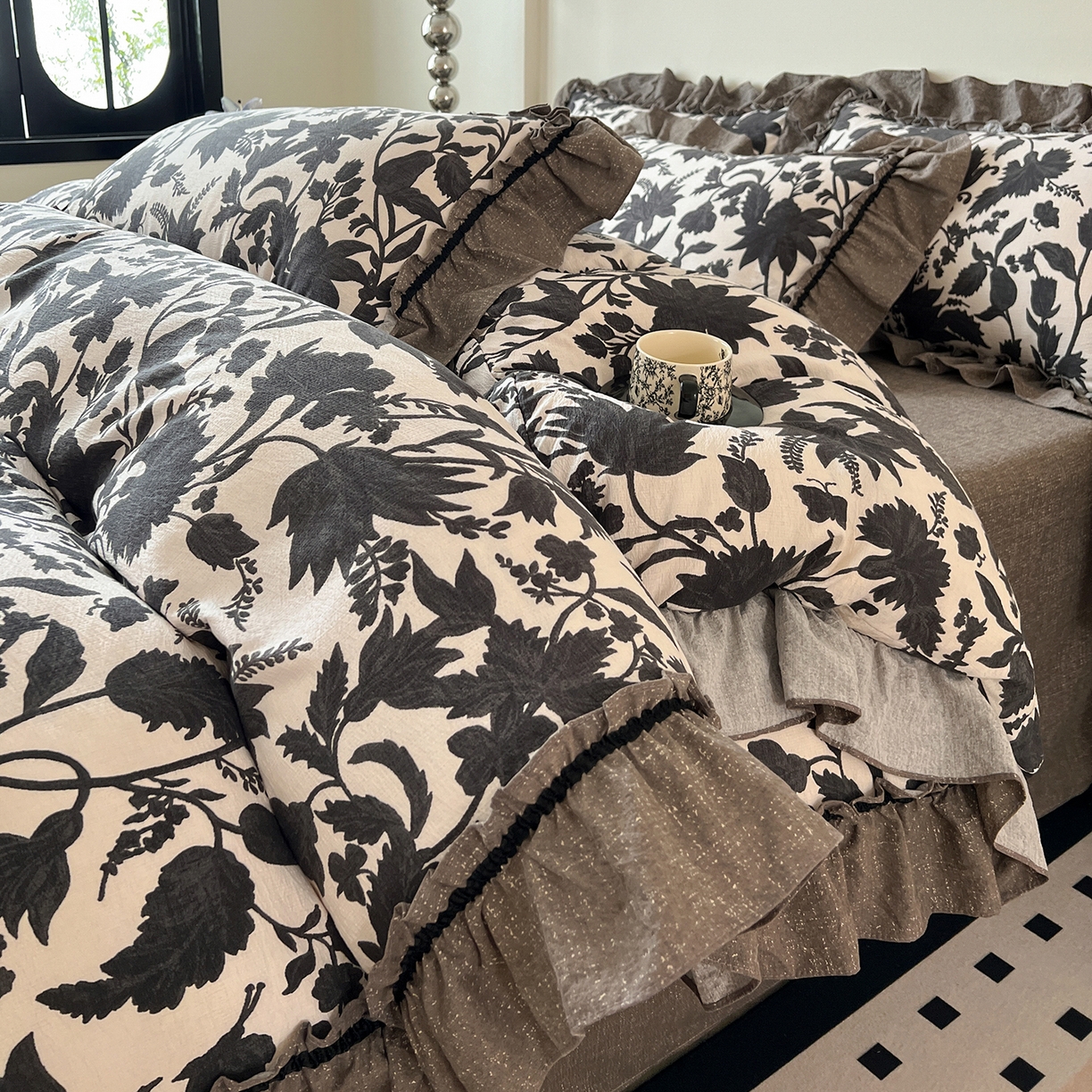 91家纺网 家纺一手货源 找家纺 （总）喜颜 2025新款亚麻爆款花边四件套-直播热款